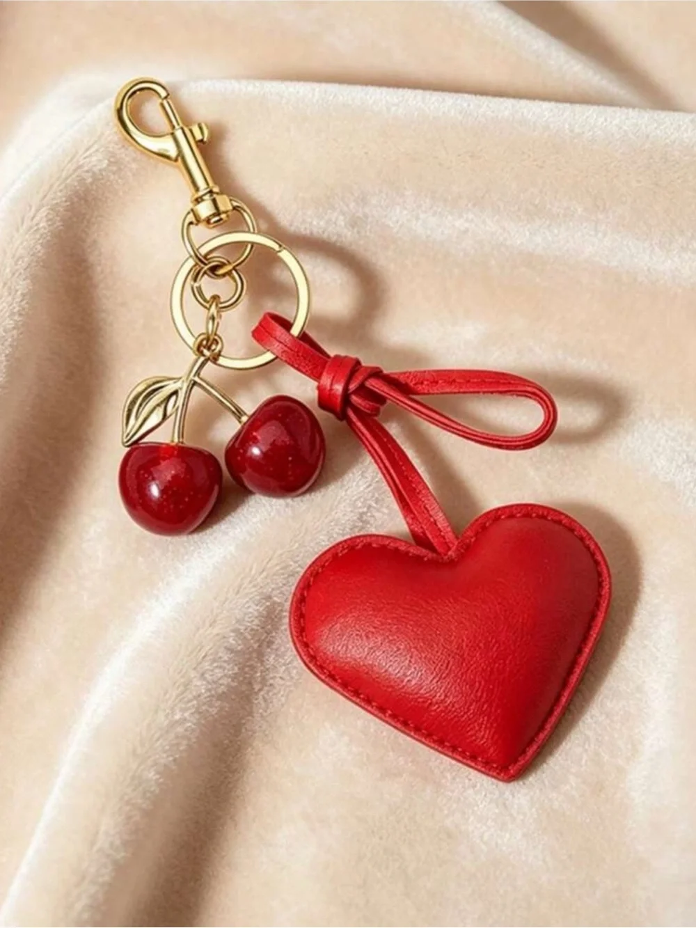 2/$25 Faux leather Red Heart & Cherry Charm (bag not included)